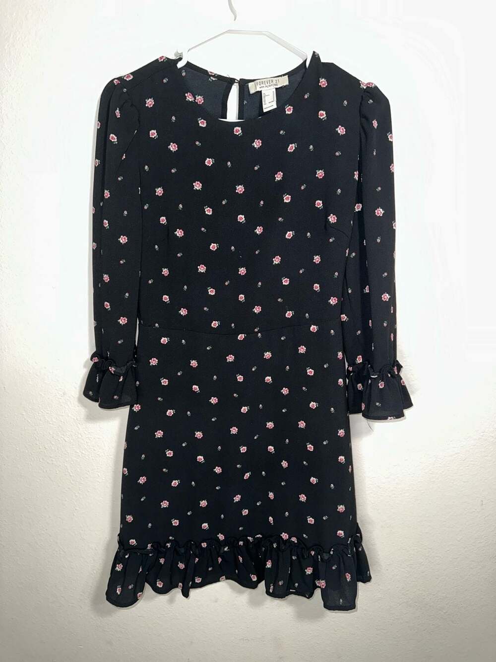 Forever 21 With Purpose Black Floral Ruffle Hem Mini Dress